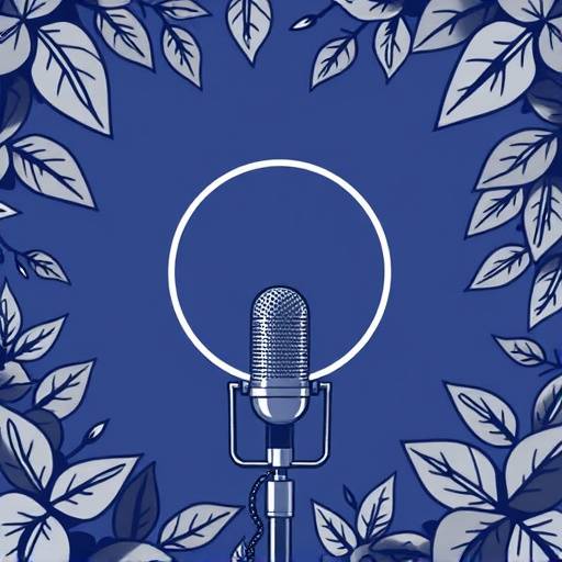 Social media icons surrounding a podcast cover image.